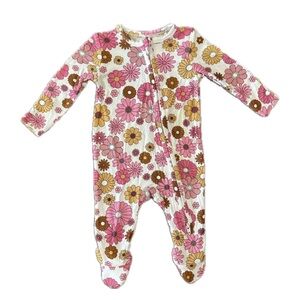 NWT Angel Dear Bamboo Pink Floral 2-Way Zipper Footie for infant girl 0-3 Months